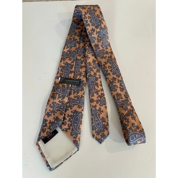 Courchevel 100% Imported Silk Men's Neck Tie Peach & Blue Paisley JL - Picture 3 of 8